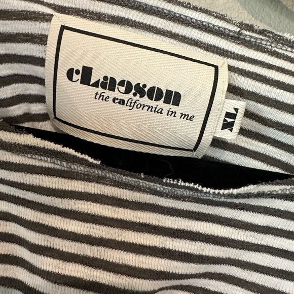 Claeson Women's Striped 3/4 Sleeve Tee Raw Trim Colorblock Black White Green XL - Picture 4 of 5